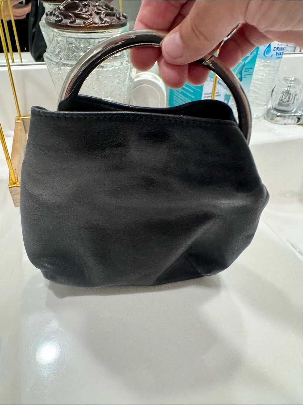 Prada Black Leather Hobo Bag with Silver Triangle Logo